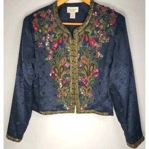 Vintage Victoria's Secret Beaded Cropped Black Jacket Sz  SP Floral RARE